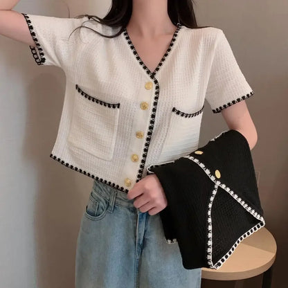Plus Size Knitted Short Sleeve Open Cardigan for Women Elegant Slimming Style Summer Thin Material Big Size Fashionable