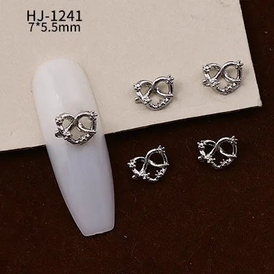 20PCS 3D Glossy Gold Silver Metallic Love Heart Various Crook Frame Solid Alloy Nail Art Rhinestones Decorations Manicure Charms HJ-1241