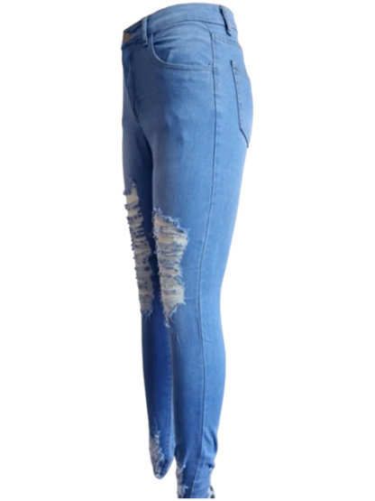 Women's Pocket Ripped Pants High Street Fashion Casual Autumn Solid Color Personalized jeans