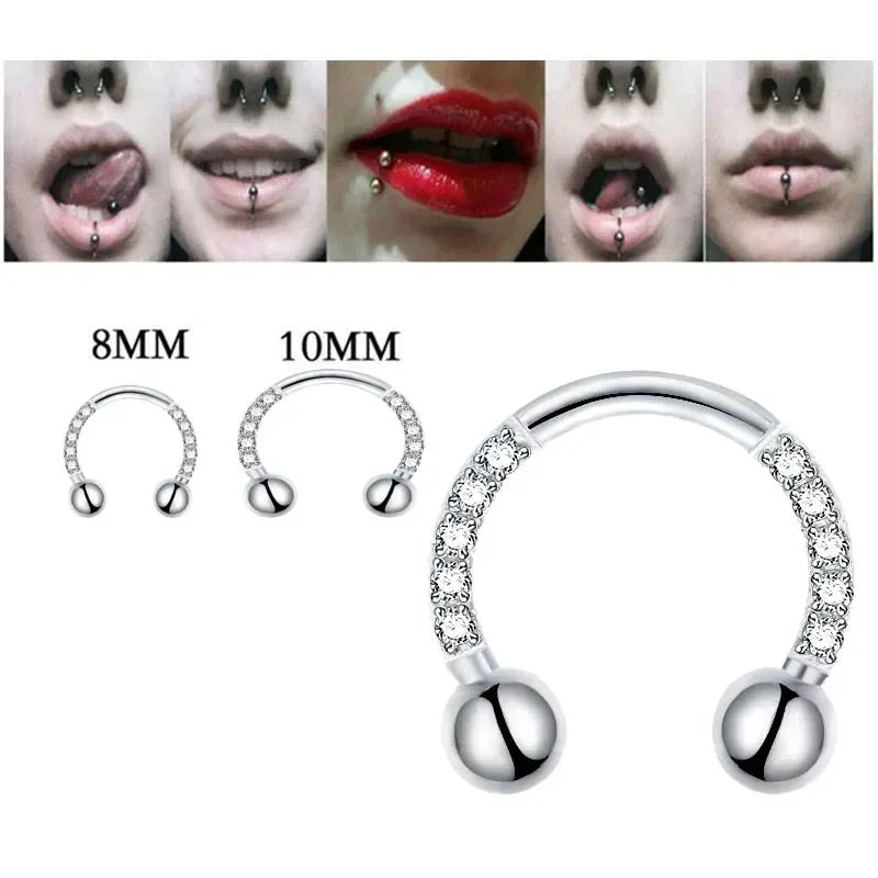 G23 Titanium CZ Paved Horseshoe Ball Piercing Nose Septum Ear Cartilage Tragus Earring Lip Nipple Eyebrow Rings PIERC Jewelry