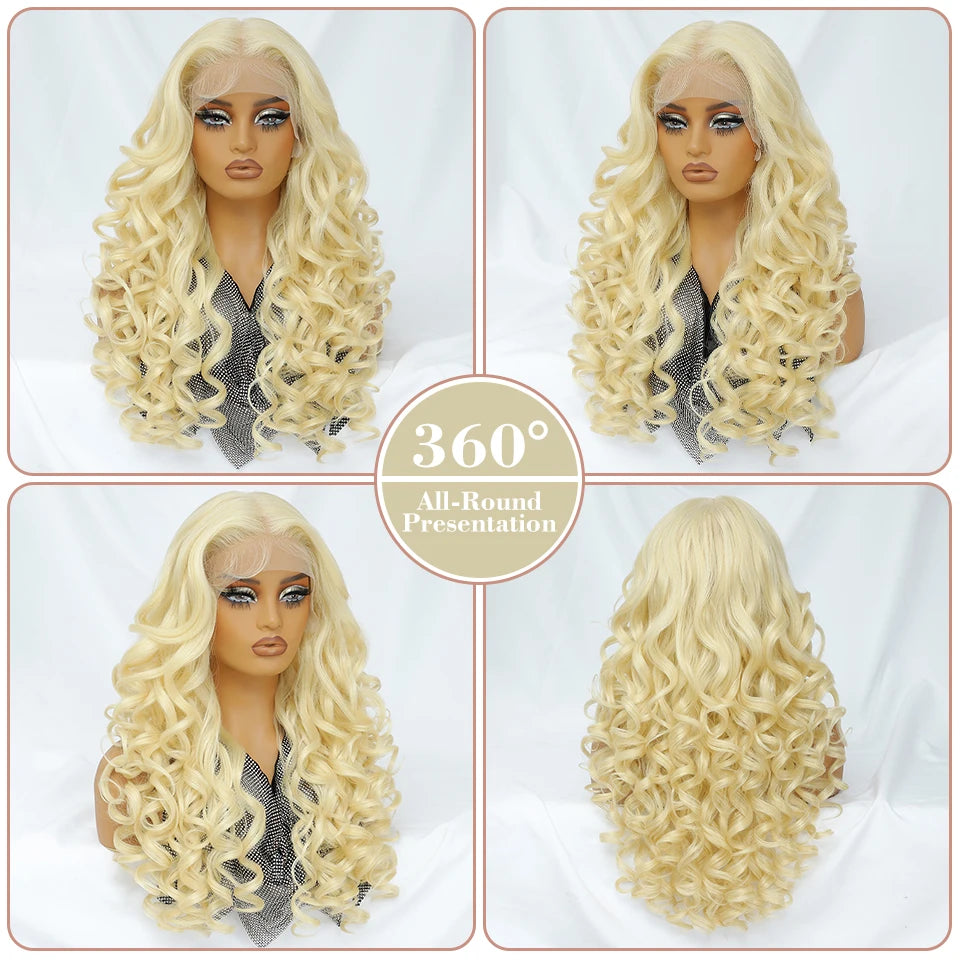 Latisha 13X6 HD Synthetic Lace Front Wigs Curly Pre Plucked Lace Frontal Wig with Bangs for Women Highlight with Babyhair 24Inch Badiee Stylez