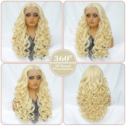 Latisha 13X6 HD Synthetic Lace Front Wigs Curly Pre Plucked Lace Frontal Wig with Bangs for Women Highlight with Babyhair 24Inch Badiee Stylez