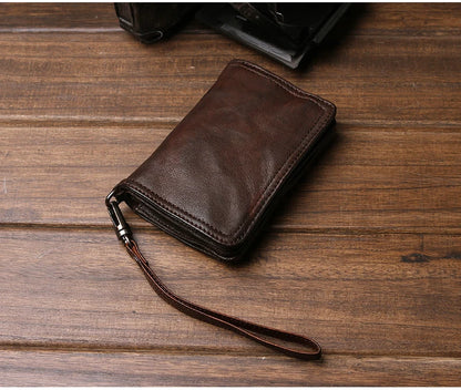 Vintage Genuine leather wallet Men leather long wallet men purse clutch bag male money clips zip around money bag card holder
