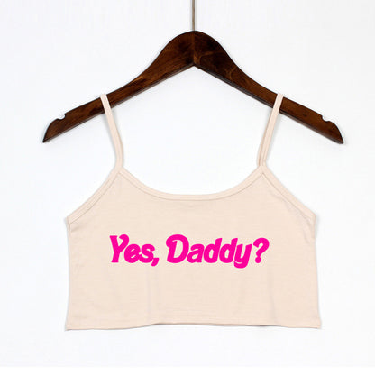 YES DADDY Pink Letters Print Summer Women's Crop Top Sexy Elastic Cotton Camis Sleeveless Short Tank Top Bar Tops Women