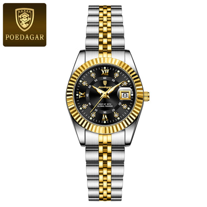 POEDAGAR Original Elegant Women's Watches Waterproof Luminous Date Women Watch Stainless Steel Quartz Fashion Ladies Wristwatch 780 Gold Black