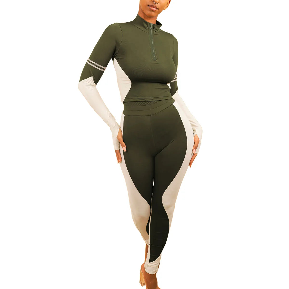 Y2K Color Matching Women'S Set Sweatsuit Two Piece Outfits Ladies' Standing Collar Sports Suit Slim Fit Long Sleeved Long Pants Badiee Stylez