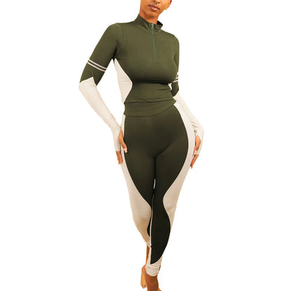 Y2K Color Matching Women'S Set Sweatsuit Two Piece Outfits Ladies' Standing Collar Sports Suit Slim Fit Long Sleeved Long Pants Badiee Stylez