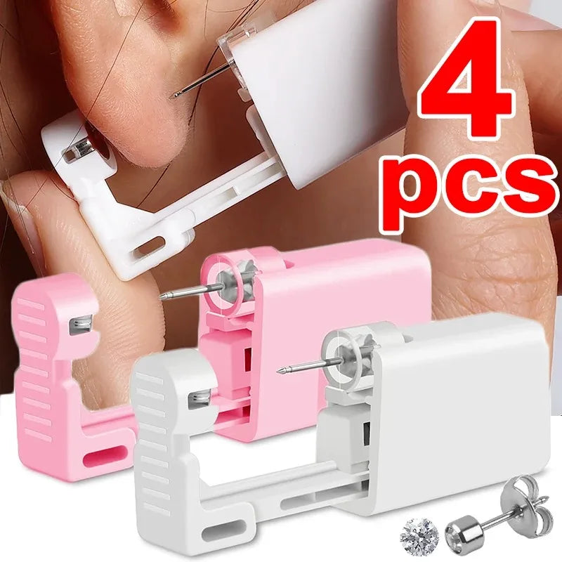 1-4Pcs Disposable Safe Painless Ear Piercing Tool, Healthy Sterile Punctur Kit Earring Studs Nose Rings Piercing Gun Set Badiee Stylez