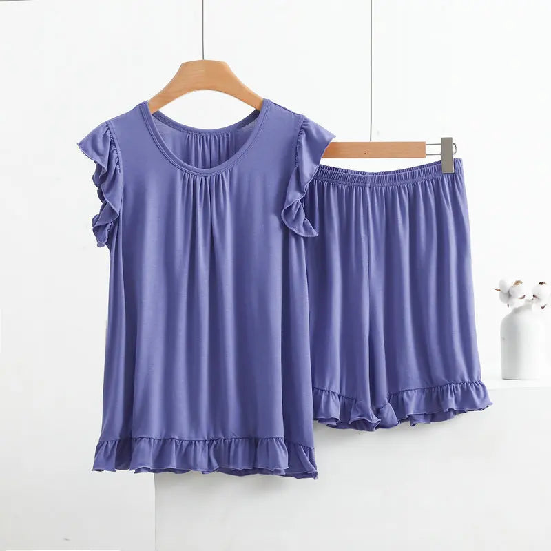 3XL-8XL Women's Pajama Sets New Plus Size Lounge Wear Modal Sleeveless Shirt Shorts Suit Sleepwear Home Clothes Ladies Pijamas purple blue