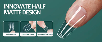 NAILPOP Soft Gel Nail Tips 600PCS Pre-Buff Full Cover Coffin Almond Oval Shaped Nail Extenison Tips Half Matte Gel X Fake Nails