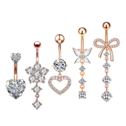 14G Gold Color Series Butterfly Dangled Belly Piercing Sets 5PCS/Lot Heart Flower Curved Navel Navel Ring Belly Button Rings Style 5