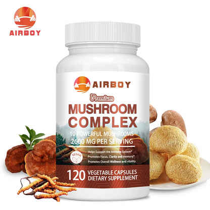 Mushroom Complex Capsules - with Lions Mane, Chaga, Reishi Nootropic Brain Supplement for Memory and Focus, Enhance Energy