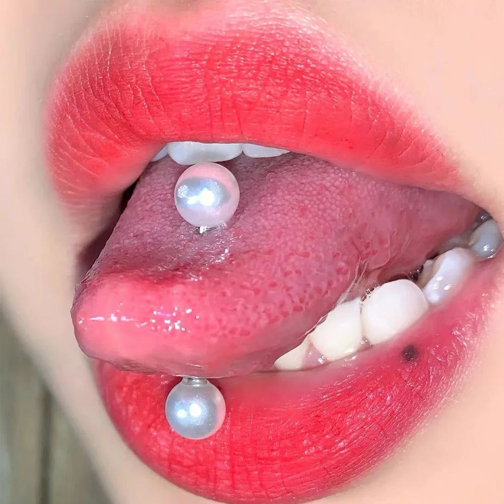 1 PCS/5 PCS Stainless Steel 14G Tongue Rings Barbell Glowe Tongue Barbell Jewelry For Women Piercing Tongue Piercing White Badiee Stylez