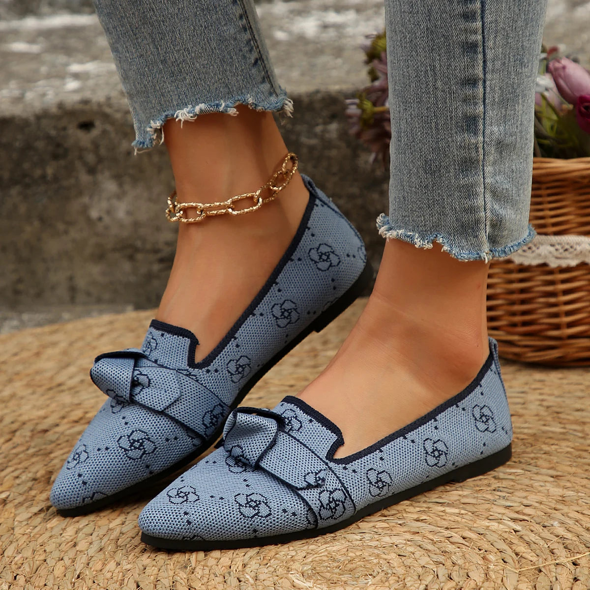 Women Flats Loafers Bowknot Pointed Toe Mesh Casual Shoes Comfort Walkers Ladies Light Lace Up Soft Sole Flats Zapatos De Mujer
