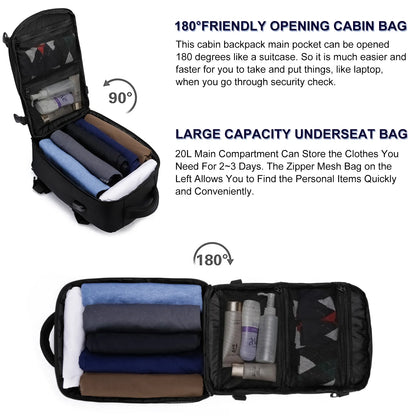 Geestock ryanair 40x25x20 Aircraft Backpack Multifunctional Travel Backpack CarryOn Cabin Luggage Waterproof 14" Laptop Backpack