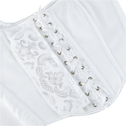 Blue Jacquard Corset Sexy Shoulder Straps Overbust Bustiers Crop Top Lace Up Brocade Vest Lingerie Gothic For Women Outfit