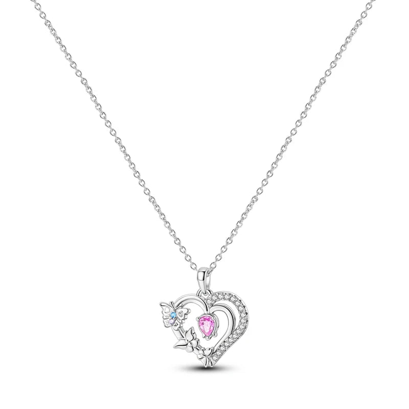 Original 925 Sterling Silver Necklace For Women Class Style Heart Shape Romantic Style High Quality Women Necklace Jewelry Gift KTN042
