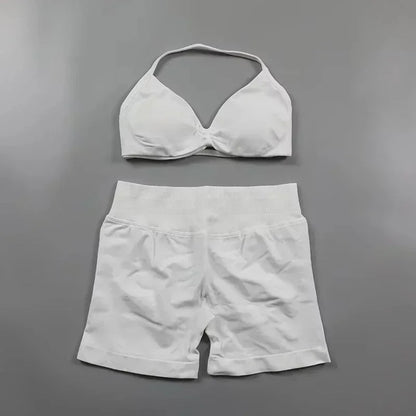 WHENG Gym Set 2 Piece Women Strappy Yoga Bra Top Workout Scrunch Shorts Sports Suit Fitness Clothes Seamless Yoga Set Badiee Stylez