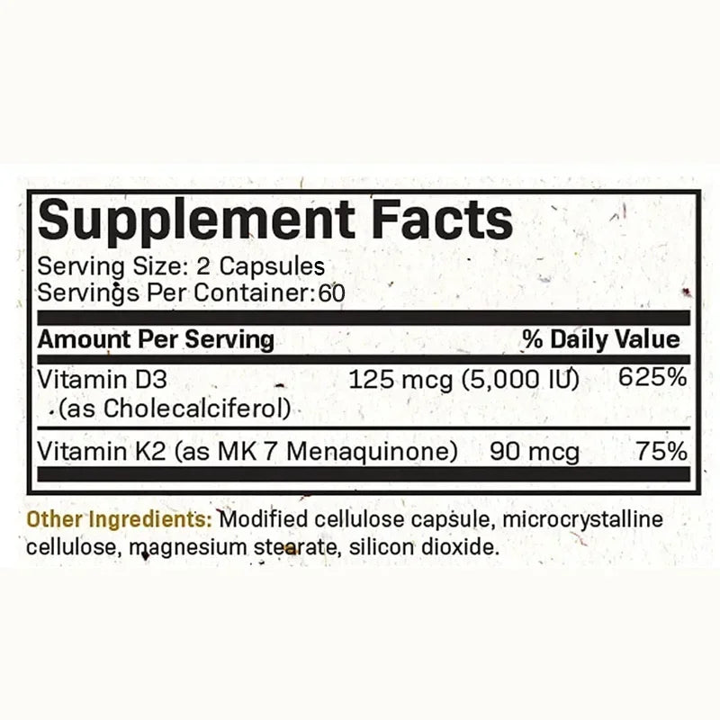 Vitamin K2 + D3 Supplement - Promotes Calcium Absorption, Helps Promote Bone, Teeth, Joints, Heart Immune Health