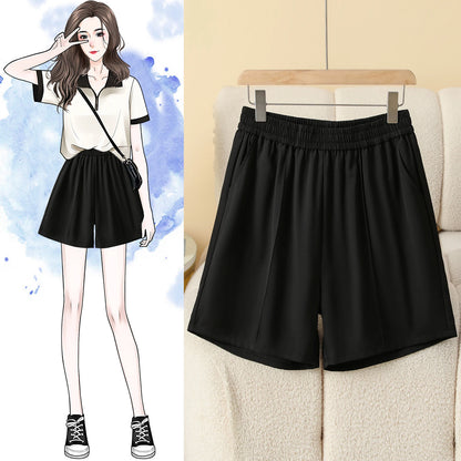 Plus Size Shorts Women High Elastic Waist Wide Leg Loose Pants With Pockets Summer 2025 New Korean Fashion Half Shorts Women black