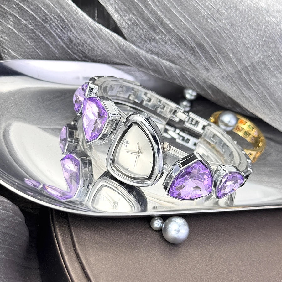 Women's irregular shape large sparkling special-shaped rhinestone simple sun pattern dial Fashion trend avant-garde quarts watch