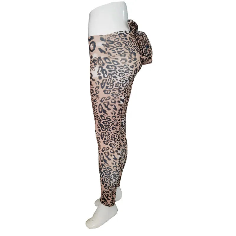 High Waist Elastic Leggings Leopard Printed Legging Pants Bow Bandage Tights For Women Push Up Exercise Fitness Yoga Pants