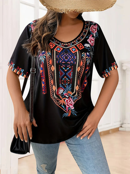 Plus Size Women's T-Shirt Boho Harajuku Graphic Print Summer Short Sleeve Casual Tops Street Fashion T-Shirt Female Clothing