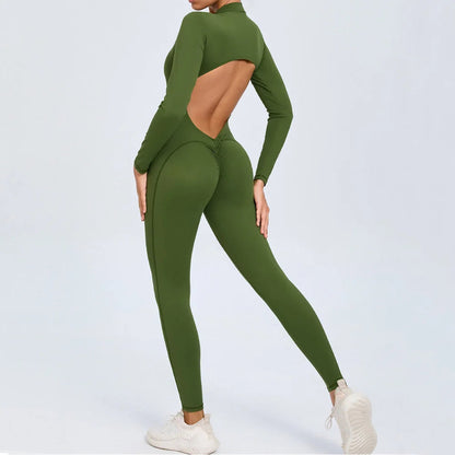 2025 Pad Zipper Long Sleeve Yoga Set Women One Piece Jumpsuit Gym Workout Shorts Fitness Bodysuit Sports Athletic Suit XP358 Badiee Stylez