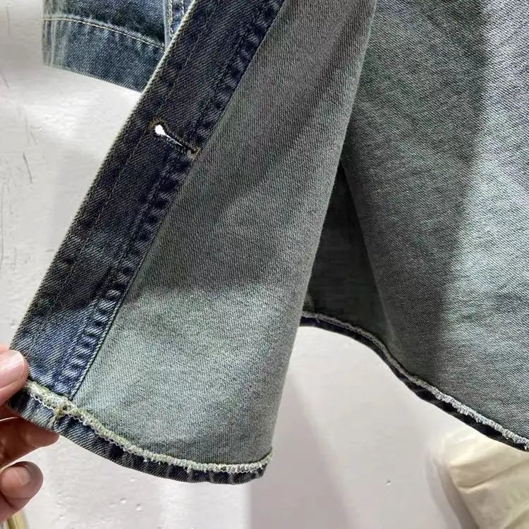 Denim Shirt Women's Summer 2024 New Turndown Collar Loose Casual Short Jacket Fashion Short Sleeved Single Breasted Thin Top