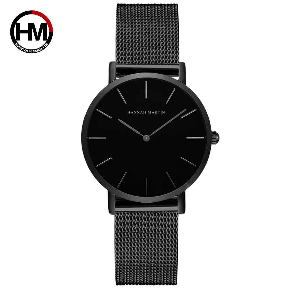 HANNAH MARTIN Brand Classic Women Quartz Watch 36mm Rose Gold Stainless Steel Mesh Strap Japanese Movement Girl Gift Wrist Watch CH36-WYH
