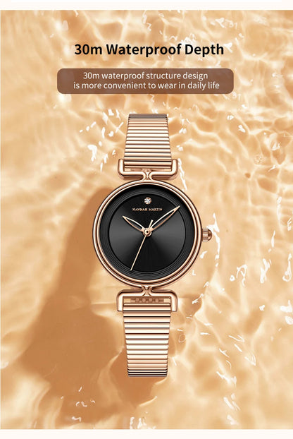 Women Quartz Watch Fashionable Simple Style Japanese Movement Rhinestone Rose Gold Stainless Steel Mesh Luxury Watch for Ladies