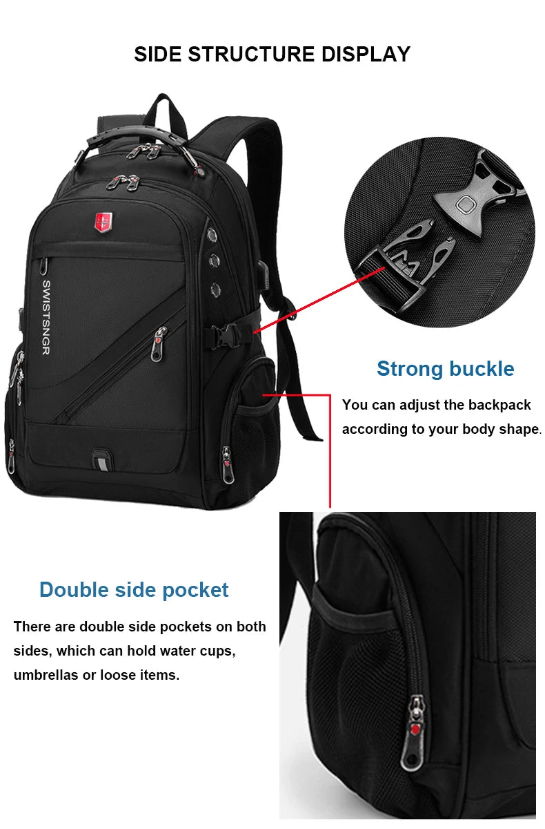Waterproof 15.6/17.3 Inch Laptop Backpack Men USB Charging Swiss Backpack Travel Women Rucksack Male Vintage School Bag Mochila