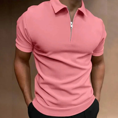 Summer Vibes Men's Polo Shirt - Solid Color, Short Sleeve, Zippered Turn-Down Collar for Effortless Casual Style