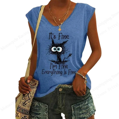 Summer New Women T-shirt Cute Cat 3d Fitness Tank Top Camisole Women Fashion V-Neck Short Sleeve T shirt Ladies Tops Tees Kawaii A3KF5A251914G