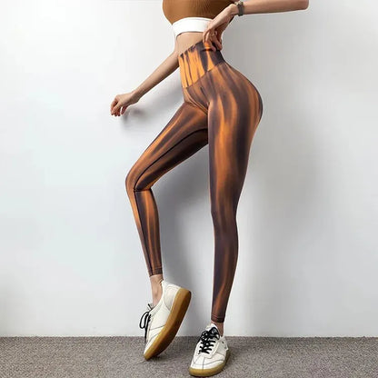 New Tie Dyed High Waist Gym Leggings Push Up Scrunch Seamless Thick Sports Pants Elastic Soft Yoga Workout Leggins Women orange