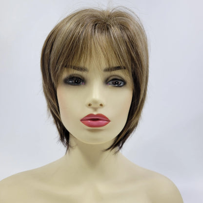 Women's Fashion Bob Hair Short Blonde Bob Wigs with Bangs Black Roots Straight Synthetic Ombre Hair Party Wig for Lady