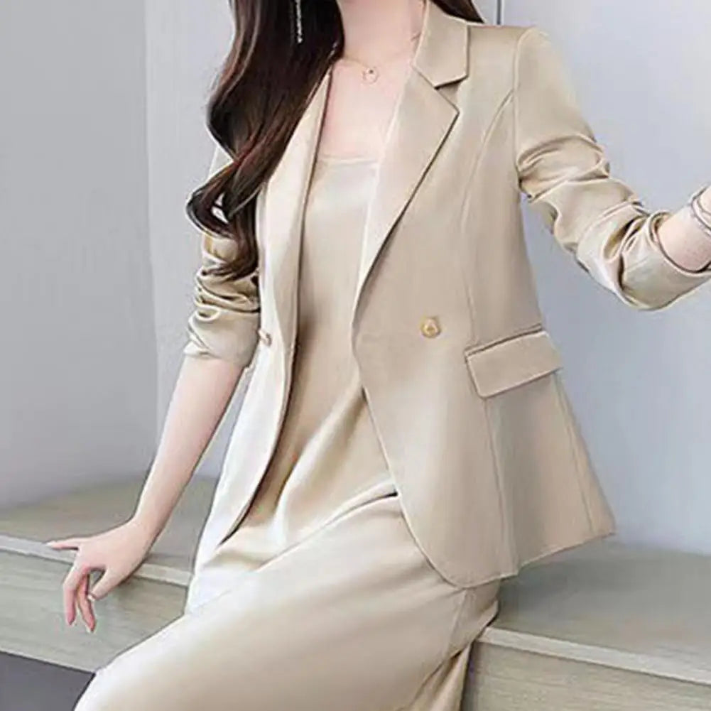2Pcs/Set Summer Women Suit Dress Outfit Solid Color Mid-length Lady Dress Sets Light Luxury Commute Sling Dress Coat Set