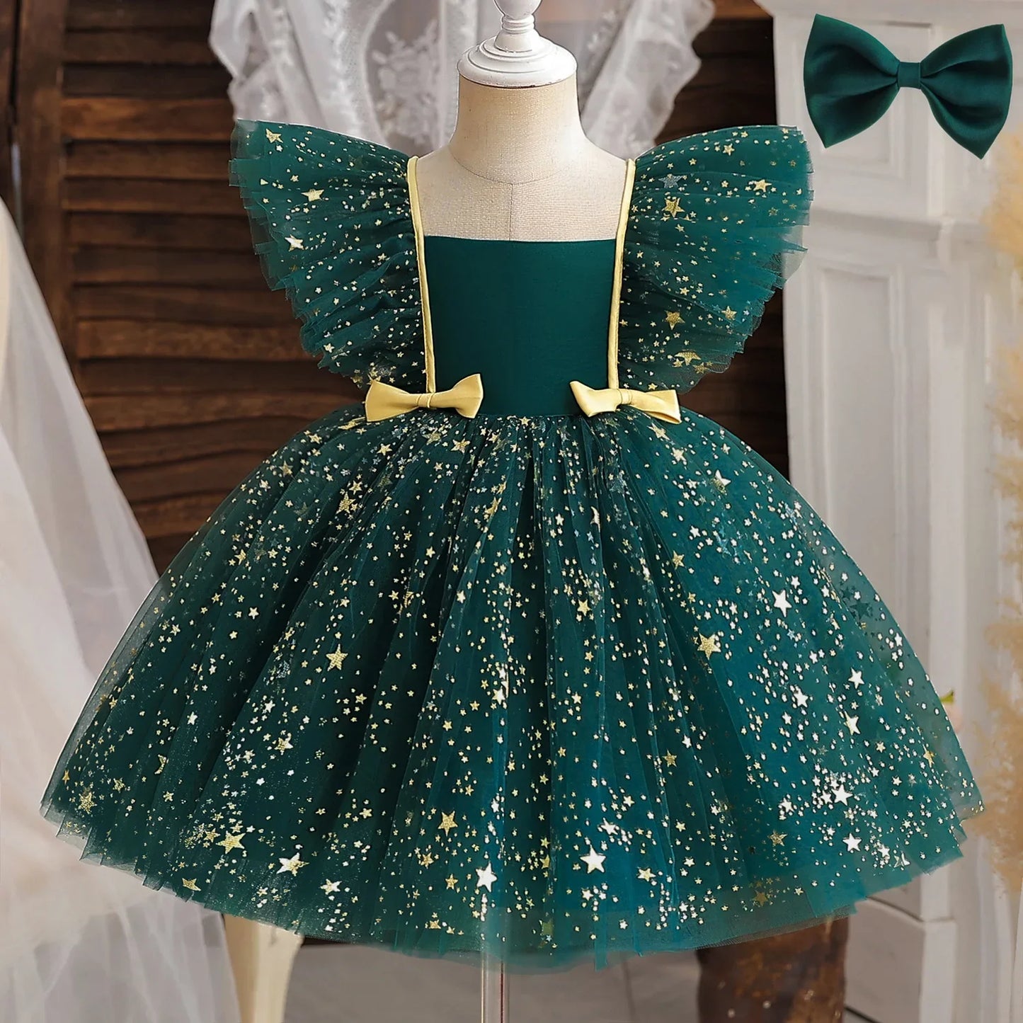 Fancy 12M Baby Sequins Tutu Gown Girl Sequin Bow 1st Birthday Princess Dress Flower Girl Costume for Wedding Party Summer Cloth GREEN