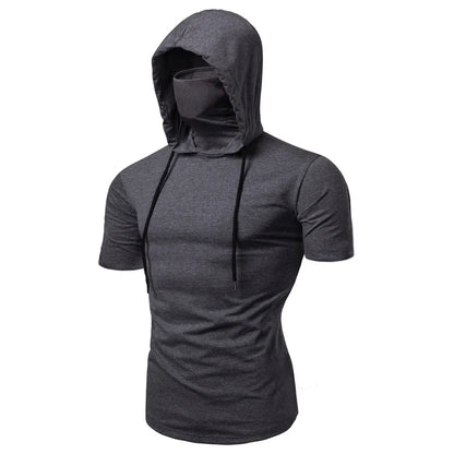 new Mens Gym Thin Hoodie Long Sleeve Hoodies With Mask Sweatshirt Casual Splice Large Mask Hoodie Sweatshirt Hooded Tops Cycling Short sleeved mask 4