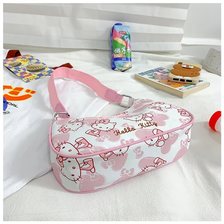 Miniso Hello Kitty Underarm Bag for Women Y2K Sanrio Kuromi Mymelody Messenger Tote Bag Cute Girls Shoulder Bag Purses Handbag