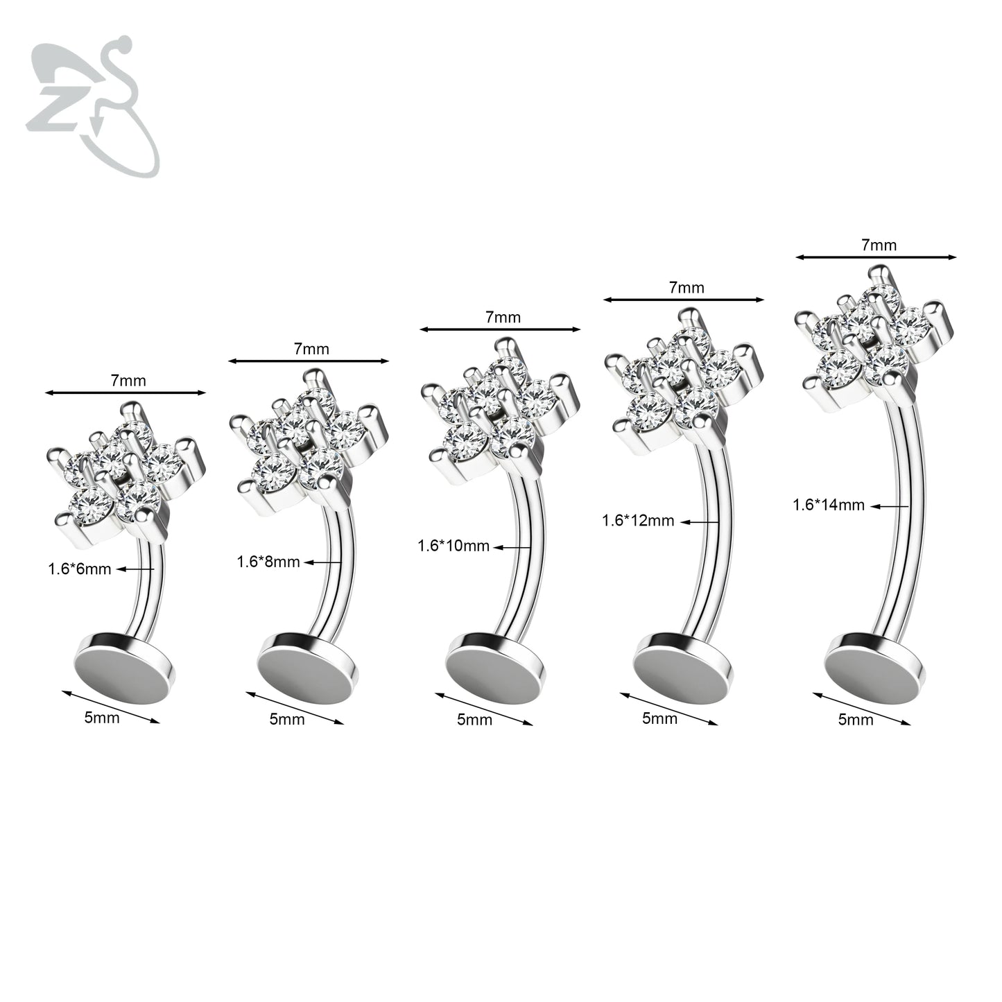 ZS 1 Piece Internal Thread Stainless Steel Belly Button Ring Floating Navel Piercings 14G Curved Umbilical Ring Jewelry 6MM-14MM Badiee Stylez