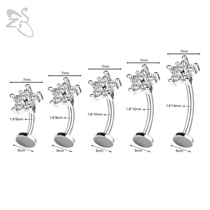 ZS 1 Piece Internal Thread Stainless Steel Belly Button Ring Floating Navel Piercings 14G Curved Umbilical Ring Jewelry 6MM-14MM Badiee Stylez