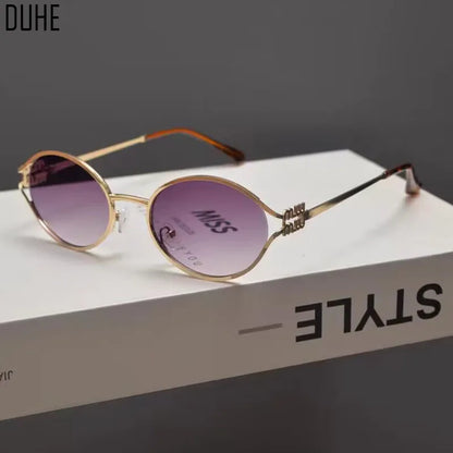 Retro Oval Metal Small Frame Sunglasses Men And Women Hollow Design Brand Sunglasses High-End Luxury Versatile Sunglasses UV400
