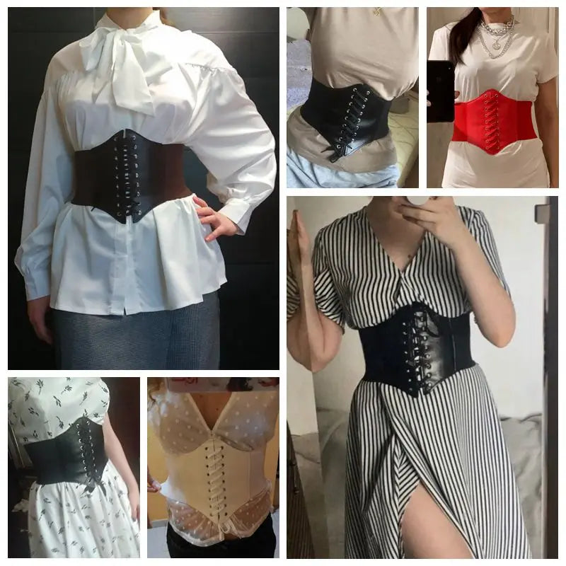 Fashion Women Corset Wide Belt Pu Leather Slimming Body Waistband Ladies Elastic High Waist Belt Gothic Dress Girdle Badiee Stylez