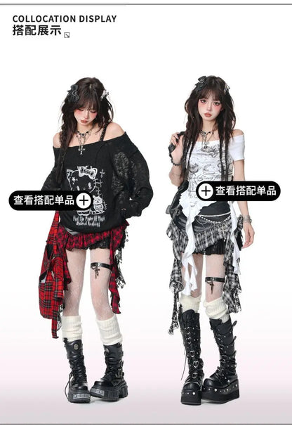 Retro Harajuku Gothic Style Leather Splicing Short Skirt for Women Y2K Lace Hem Mini Pleated Skirt Autumn Street Cool Girl