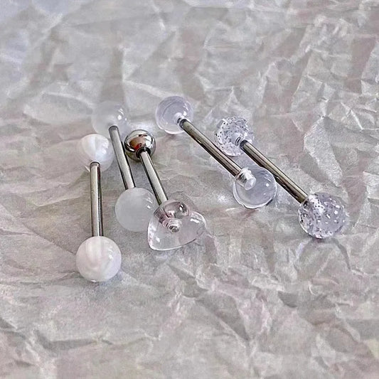 1 PCS/5 PCS Stainless Steel 14G Tongue Rings Barbell Glowe Tongue Barbell Jewelry For Women Piercing Tongue Piercing White Badiee Stylez