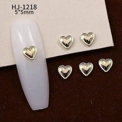 20PCS 3D Glossy Gold Silver Metallic Love Heart Various Crook Frame Solid Alloy Nail Art Rhinestones Decorations Manicure Charms HJ-1218