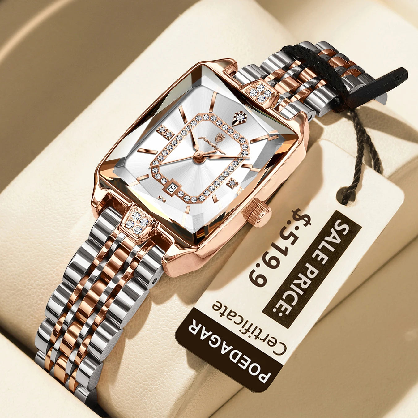POEDAGAR Luxury Watch For Woman Elegant Waterproof Calendar Ladies Watch Rectangle Stainless Steel Quartz Women's Watches Female 785 Gold White
