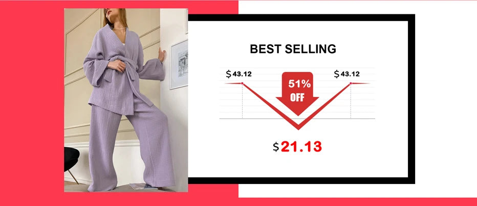NHKDSASA Kimono Pajamas 2023 New 100% Cotton Crepe Long-Sleeved Trousers Ladies Sleepwear Suit Women's Home Service Mujer