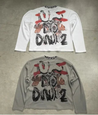 Hip-hop American Casual Y2k Harajuku Pullover Fun Letter Printing Niche Personalized Design Long-sleeved T-shirt Top Streetwear